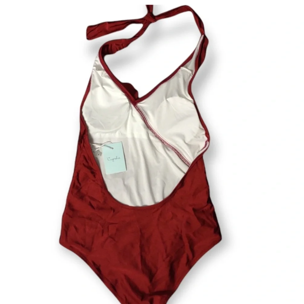 Cupshe Burgundy One Piece Swim Suit Women's M NWT - Picture 2 of 3